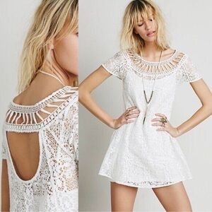 Free People Holy Mountain Crochet Mini Dress in White